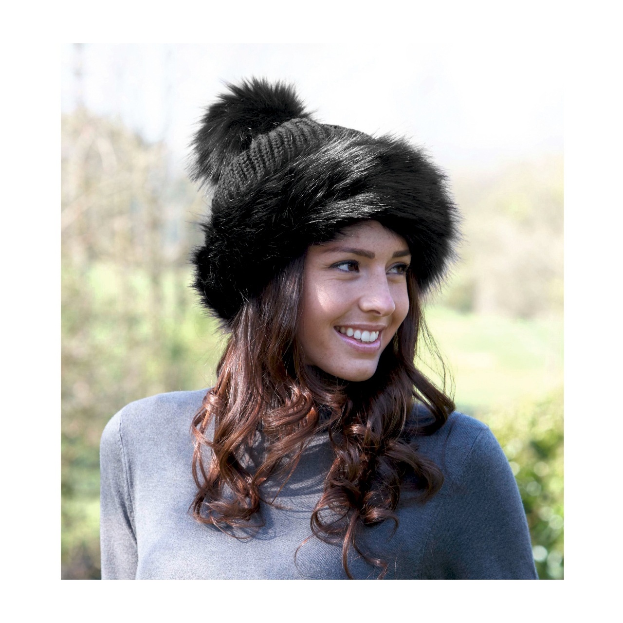 Pom Pom Hat With Faux Fur Trim