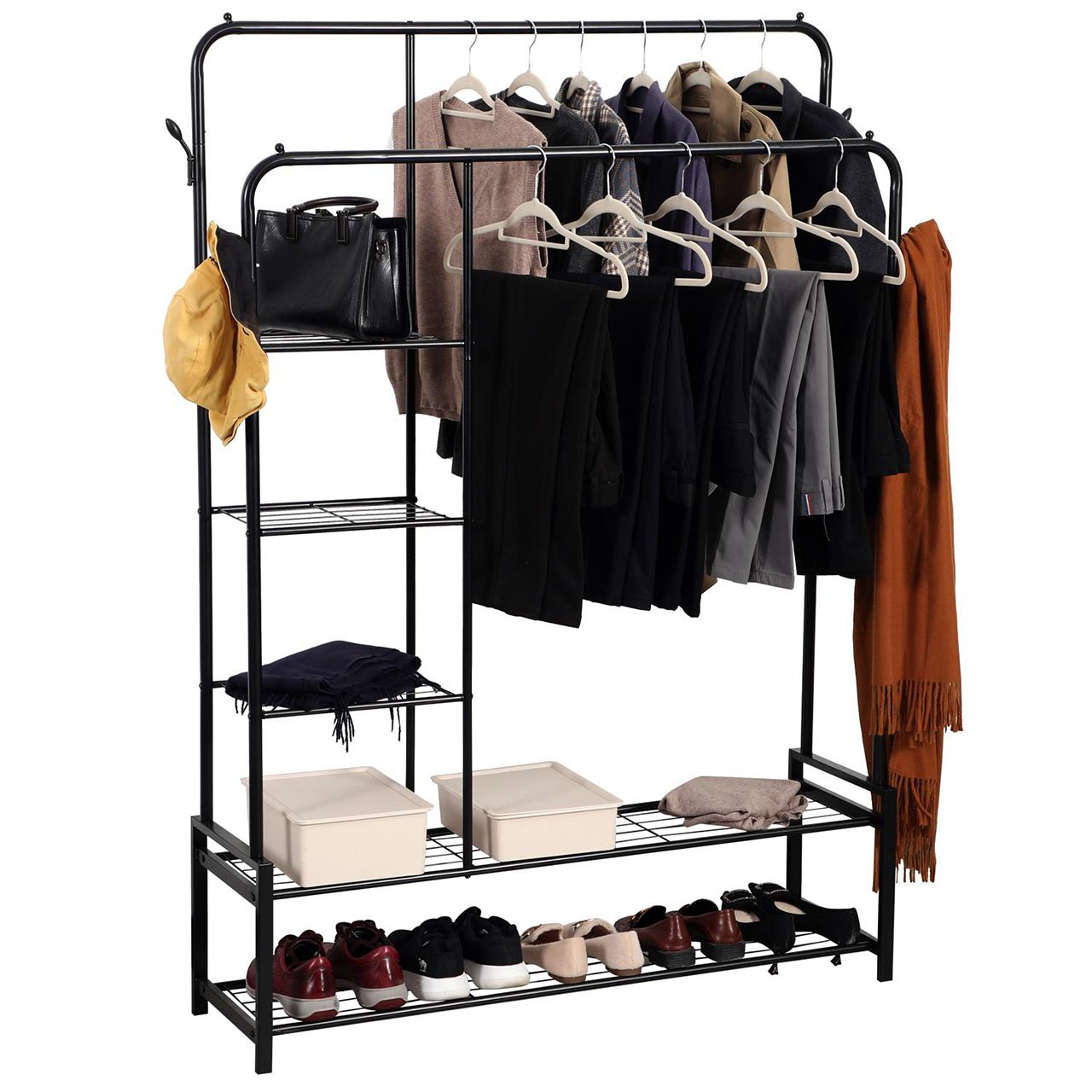 Free-standing Double Clothes Rail and Shelves