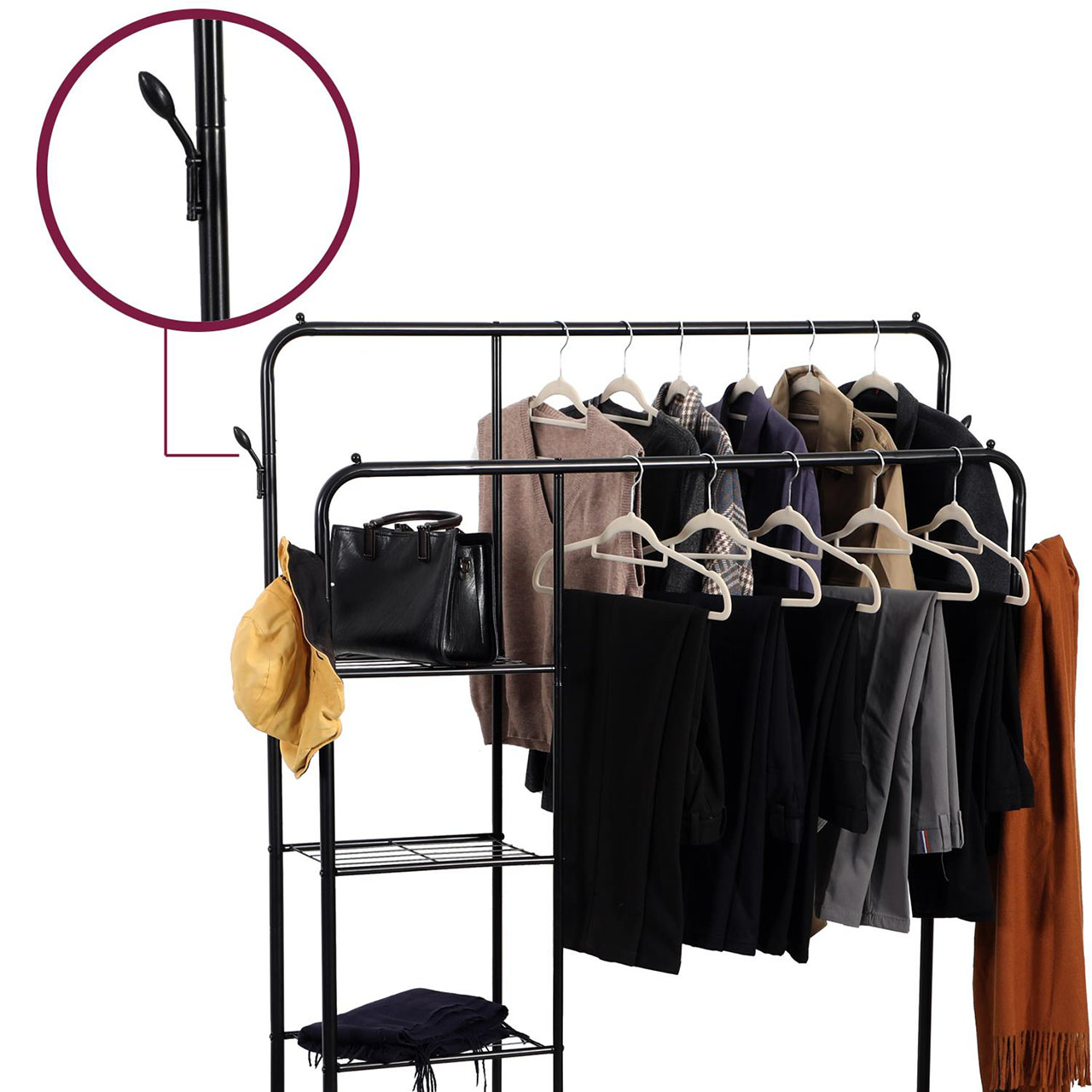 Free-standing Double Clothes Rail and Shelves