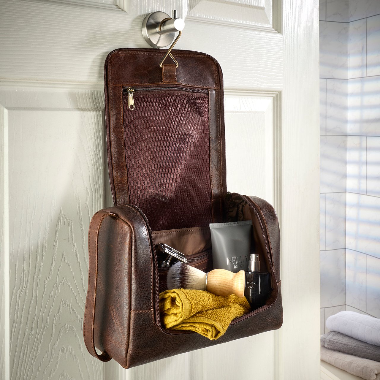 Leather Travel Hanging Wash Bag