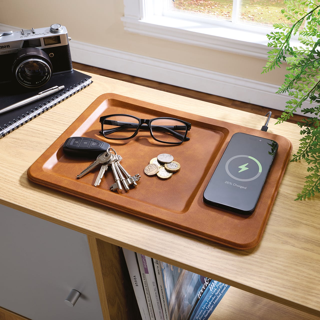 Wireless PU Leather Charging Tray