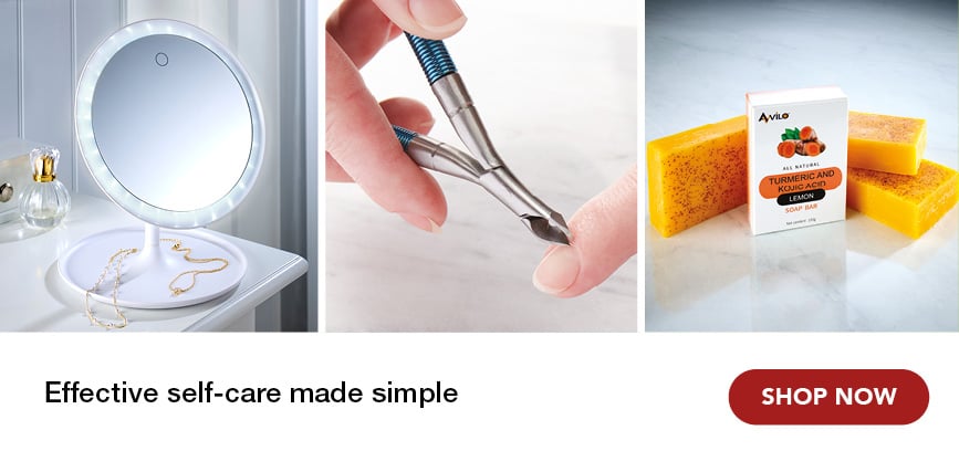 3 images of health and beauty, a sonic flosser, nail doctor serum and angled nail clippers