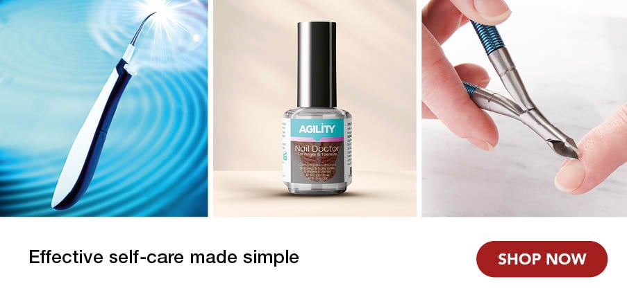 3 images of health and beauty, a sonic flosser, nail doctor serum and angled nail clippers