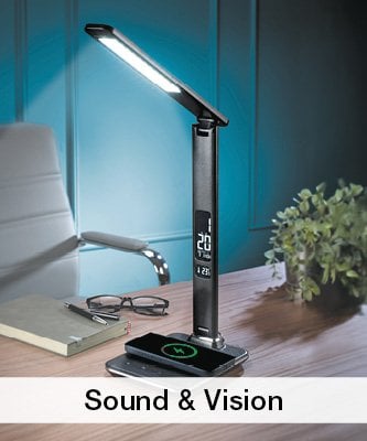 Image of black slim desk lamp and wireless phone charger